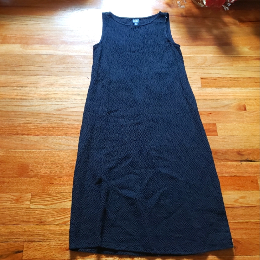 Eileen Fisher Linen Blend Small Black Knee Length Sleeveless Drawstring Dress